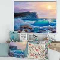 Дизайнарт 'сини вълни разбиващи се на плажа' морска и крайбрежна рамка платно за стена арт принт