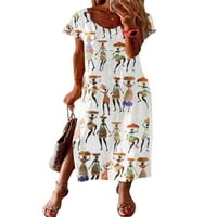 Avamo Ladies Hawaiian Printic Tunic Dress Scoop Neck Casual Sundress Жени къси ръкави плаж макси рокли