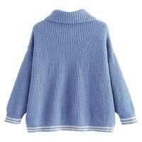 Grianlook Ladies Sweater High Neck Jumper върхове с дълъг ръкав плетен пуловери жени ежедневни пуловер трикотажни изкривени светлосини s