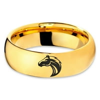 Волфрам кон Бронко конна група пръстен Мъже Жени комфорт годни 18К жълто злато купол полиран