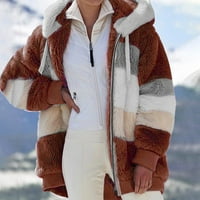 Палто за жени дами зимни качулки отгоре разхлабени яке с дълъг ръкав плюшено палто с цип женски якета палта кафяво + 5xl