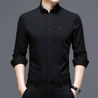 В продажба бутон ризи За Мъже лед Коприна Дълъг ръкав бамбук влакна бръчки не желязо блуза риза, Черно