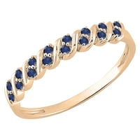 Колекция DazzlingRock кръгло синьо сапфирен вълнен стил Сватбена сватбена лента за жени в 14K роза злато, размер 9