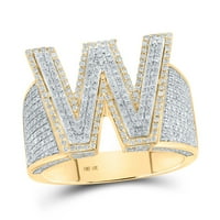 Диамантената сделка 10kt двуцветни златни мъжки кръгли диаманти W Начален буквен пръстен 1- cttw