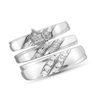 Бижутериклуб Трио диамантени пръстени за жени-Каратов бял диамантен пръстен бижута-0. Стерлингово сребърно Трио за жени -- Трио пръстен комплект от Бижутерсклуб