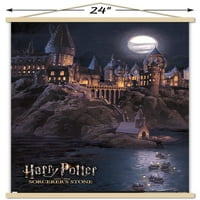 Хари Потър и камъка на магьосника - Хогвартс в нощен плакат за стена с магнитна рамка, 22.375 34