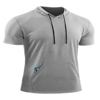 Бомоту с къс ръкав качулки за мъже Плътен цвят качулки тениска фитнес тренировка тренировка атлетични ризи