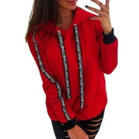 Fabiurt Hoodies for Women Women плюс размер с дълъг ръкав твърд суичър с качулка пуловер върхове риза, червено