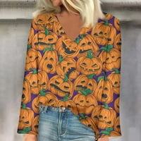 Хелоуин суитчъри за жени Дамски есенна модна женска риза Блуза Небрежни разхлабени ризи с дълъг ръкав Hallowen Print v Вратни върхове от печат тениски тениски Джинджифил XXL