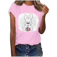 Тениска за зайче жени ни свободни годни фитли с къс ръкав честит великденски ден костюм карикатура зайче тениски графични тениски памук удобно зайче екипаж на вра?