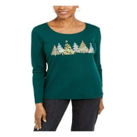 Scott Womens Green Printed Long Loweve Scoop Leat Sweater Размер: XL