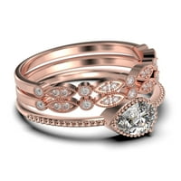 2. Класичен годежен пръстен на Carat Pear Cut Diamond Moissanite, модерен сватбен пръстен в стерлингово сребро с 18K розово злато