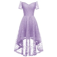 Клирънс Летни рокли за жени с къс ръкав А-линия средна дължина Горещи продажби в-врата дантела рокля лилаво с