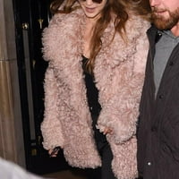Дамски плюс размер зимно палто жени костюм на яка зима с дълъг ръкав топъл джобно плюшено яке розово ac6008