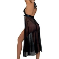 Бельо за жени секси v-образно деколтета halterneck отворен плосък maxi рокля нощник костюм дами еротичен комплект бельо