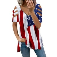 Дамска удобна тениска лятна модна модерна дрехи v ризи за врата Независимост Ден на блуза тренировка с къс ръкав дамски върхове американски флаг тийнейджъри
