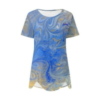 Блузи за къси ръкави за свободно време графични отпечатъци върхове кръгло деколте мода за жени светло синьо l