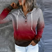 Женски градиент отпечатана модна горна риза с качулка с дълъг ръкав ежедневен суичър с цип пуловер суичър с джобни женски качулки и суичъри червен xl