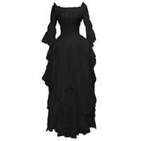 Баок рокли за жени дамски високи ниски рокля бутер ръкав Разстояние рамо разрошване за жени рокля рокля Дамски ежедневни рокли Черно