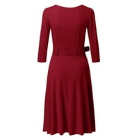 Wefuesd дамски модни жени модни кръгли шия солиден три четвърт ръкав рокля рокля дамски рокли червен xxl