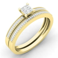 Колекция DazzlingRock 0. Карат 10K Princess & Round White Diamond Bridal Ring Cet, жълто злато, размер 6