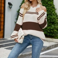 Loopsun пуловери за жени огромни пуловери за жени модни дълги ръкави цвят съвпадение на кръгла шия разхлабена пуловер ивици върхове блуза плетен пуловер