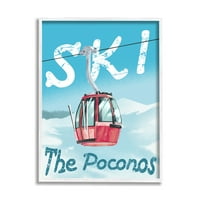 Ступел индустрии Поконос червено ски троли снежен планински хълм модерна живопис бяла рамка изкуство печат стена изкуство, 14, дизайн от Зивей ли