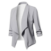 Женски палта якета за жени ежедневни плътни цветове къса свободна жилетка за ревери модни женски върхове светло сиво l