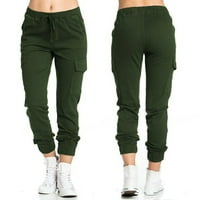 Symoid Womens Casual Pants- Мода плюс теглене на ежедневни твърди разтягащи джобни джобни панталони армия зелено xxl