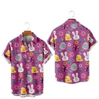 Великденски зайче печат за мъже Графичен къс ръкав плажна риза Мъжки жени деца Честит великденски хавайски стил отпечатана риза, най -добрите великденски подаръци