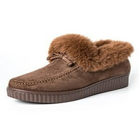 Zodanni Ladies Moccasins Плъзнете върху апартаменти кръгли пръсти мокасини модни мокасински чехли ходене комфорт плюшен облицовани зимни топли обувки кафяво 5.5