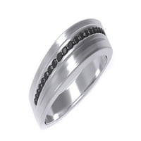 Черно естествен диамантен сватбена лента пръстен в 10k бяло злато
