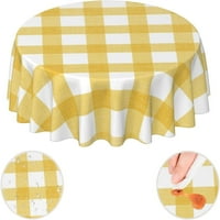 Дърво бивол Проверете жълто и бяло карирано ферма водоустойчив пикник Patio Party Round Table Cloth Cover Decations Fabric