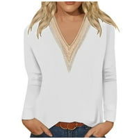 Inleife дамски ризи клирънс мода зима v-образно деколте блуза дамски дантела с дълъг ръкав пачуърк ежедневна тениска