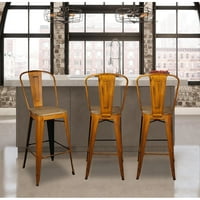 Дизайн група високи обратно бар столове комплект от 4-14.5 х светло дърво седалка, отчаян оранжево