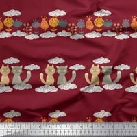 Soimoi Poly Georgette Flab Floral, Clouds & Cat Kids Printed Craft Fabric край двора