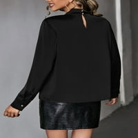Синяреал Дамска сатенена Коприна Дълъг ръкав официална масивна елегантна блуза блуза Топ