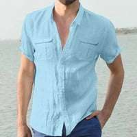 ханксиулин мъжки ежедневни твърди риза двоен джоб къс ръкав завой надолу яка ризи