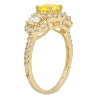 1. КТ брилянтен кръг нарязани симулирани жълт диамант 14к жълто злато пасианс с акценти три камък пръстен СЗ 4.25
