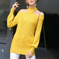 Мода свободна домашна ваканция атлетични дамски пуловери жълти размери s