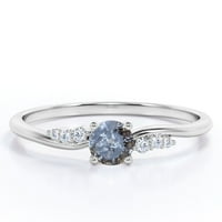Dainty Design - 0. Карат кръг нарязана сол и пипер диамант с моасанит - каменен клъстер годежен пръстен - 18k бяло злато.