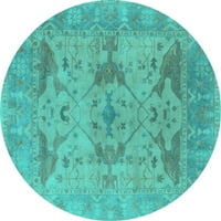 Ahgly Company Indoor Round Oriental Turquoise Blue Industrial Area Cugs, 4 'Round