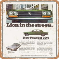 Метален знак - Peugeot Lion по улиците Vintage Ad - Vintage Rusty Look