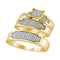 Жълт тонен твърд стерлингов сребро негова и нейният диамант съвпадение двойка три пръстена булчински годежен пръстен сватбени ленти комплект Ct. -