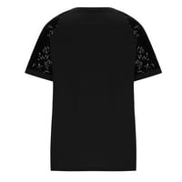 USMIXI Сладки върхове за жени Солидни тениски с къси ръкави с v-образно деколте лято излизат пайети пачуърк квартал цип плюс размер туника блузи черни xxxxl клирънс дрехи