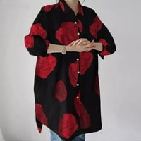 Ризи за жени модерна есен зима с дълъг ръкав нередовна риза памучна бельо риза ревера отгоре червени s