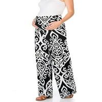 Paille жени майчинство, обвързани с бохо панталони ежедневни плажни леки панталони бохемски отпечатани панталони за бременност