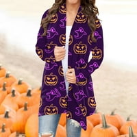 KnoSfe дамски бохо ризи отворен предни Хелоуин лек кардиган плюс размер плюс размер есен винтидж пуловер тиква призрак с дълъг ръкав есенни тоалети лилаво 2xl