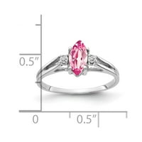 Солидно 14k бяло злато 8x марказно розово турмалин октомври Gemstone Diamond годежен пръстен Размер 5