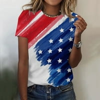САЩ щастлив ден на независимостта 4 юли флаг тий тениска тениска разхлабена тениска с тениска с шийка с къс ръкав син син l